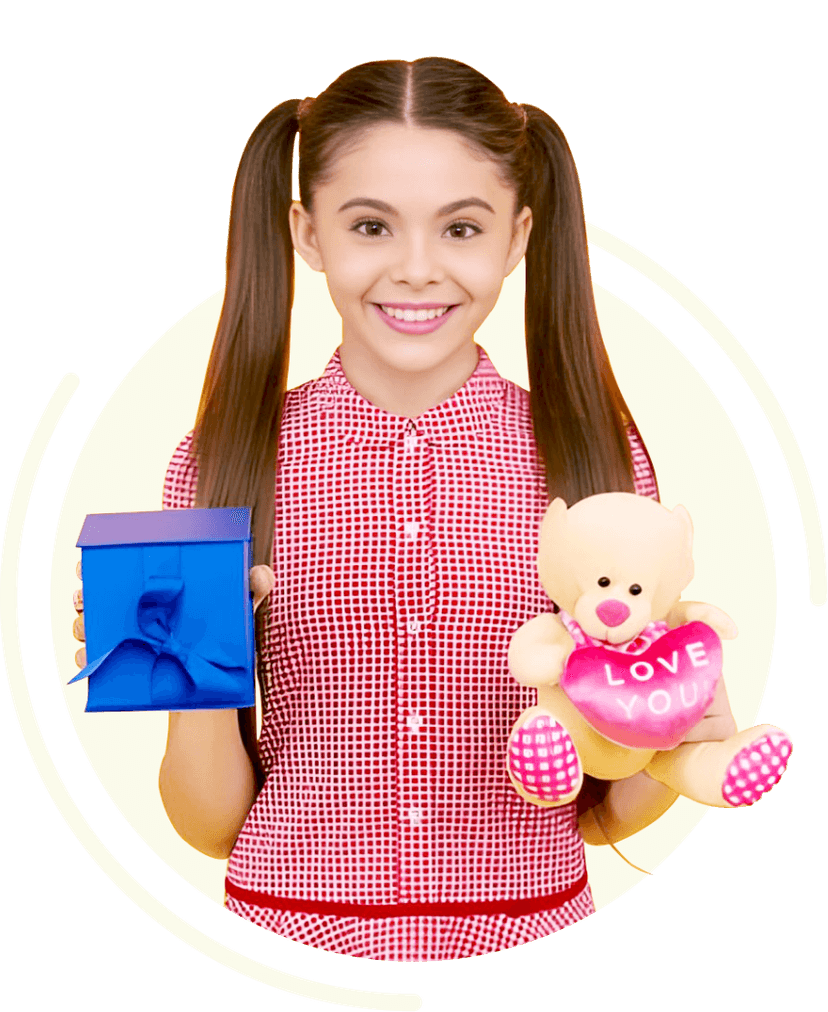 Happy girl with wholesale toys for kids in Delhi India