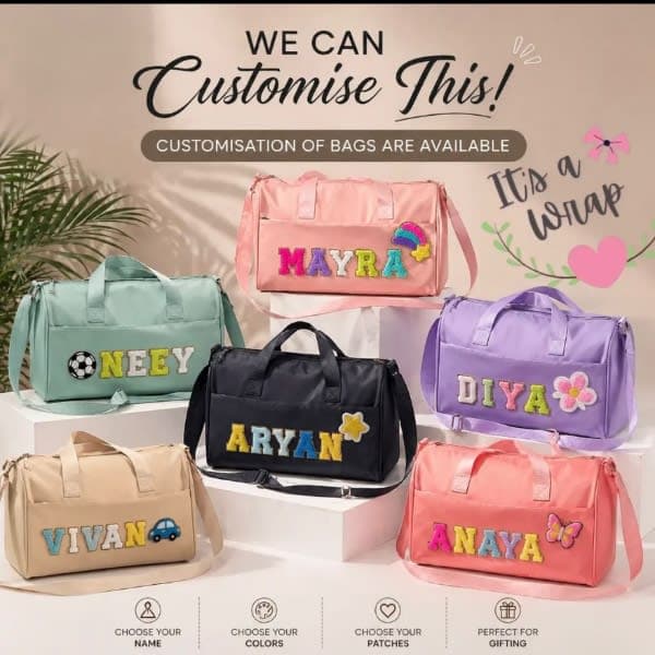 Customised duffle bags with inital and charms - Wholesale Toys India